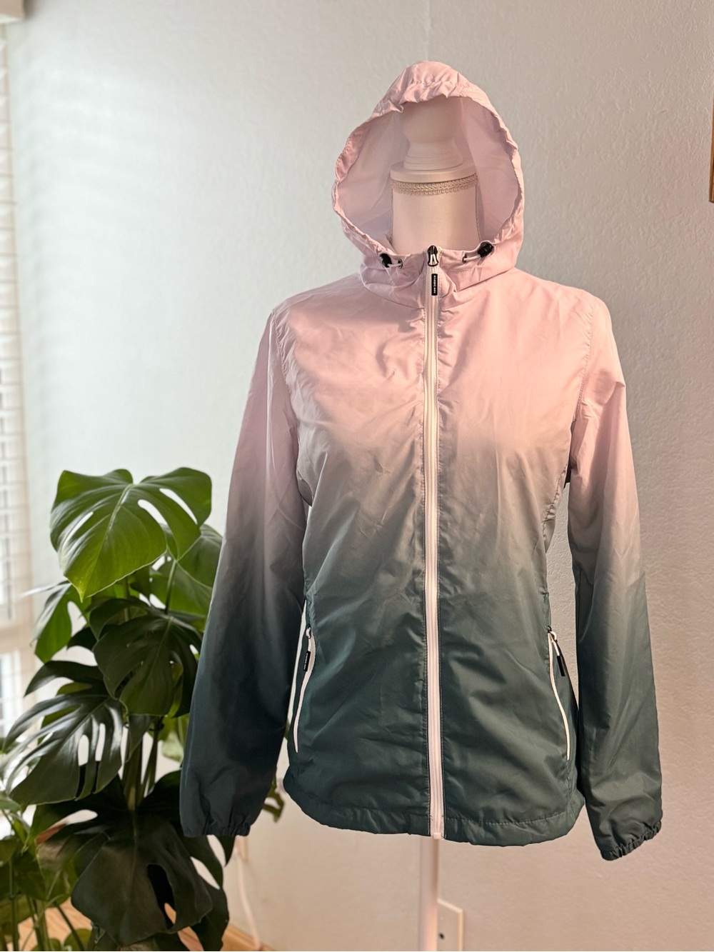 New Balance Women’s Pink to Green Ombre Hooded Bomber Jacket